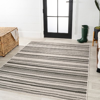 63" Gray Stripe Synthetic Rectangular Washable Rug