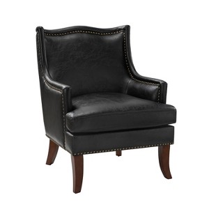 Nikolaus Vegan Leather Armchair with Solid Wood Legs and and Nailhead Trim for Living Room and Bed Room  | ARTFUL LIVING DESIGN - 1 of 4