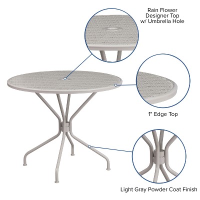 Light Gray Round Steel Indoor-Outdoor Patio Dining Table with Umbrella Hole