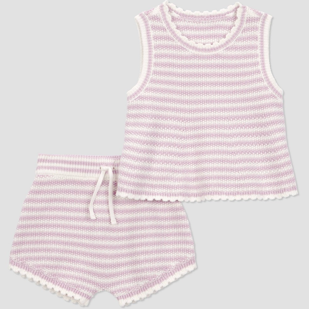 Carter's Just One You® Baby Girls' 2pc Striped Sweater Tank and Shorts Set - Purple 9M