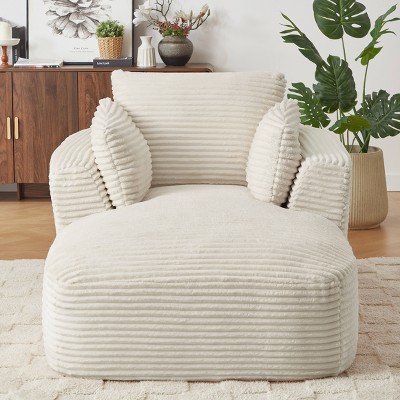 Dolonm 45.3 in. Oversized Corduroy Chaise Lounge - Plush Sofa Chair for Living Room Dorm Apartment No Assembly