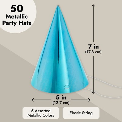 Metallic Multicolor Cone Birthday Party Hats for Kids and Adults