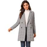 Allegra K Women's Double Breasted Jacket Notched Lapel Plaid Blazer Coat with Pockets