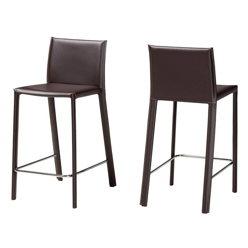 Set of 2 Crawford Leather Counter Height Stools - Baxton Studio, 3 of 10