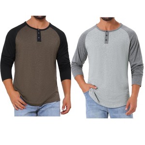 INSPIRE CHIC Men's Casual Raglan Long Sleeves Tee Shirt Henley T-Shirts 2 Packs - 1 of 4