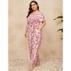 Women's Plus Size Wide Leg Floral Jumpsuits Casual Summer Outfits with Belt Bell Sleeve Smocked Floral Pink Flower 3XL - 3 of 4