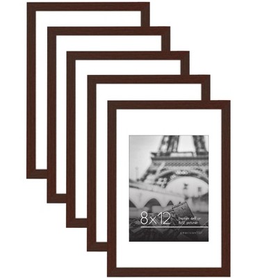 Americanflat 8x12 Picture Frame in Mahogany - Displays 6x8 With Mat and 8x12 Without Mat - Set of 5 Frames with Sawtooth Hanging Hardware