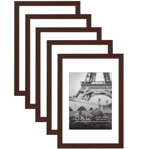 Americanflat 8x12 Picture Frame in Mahogany - Displays 6x8 With Mat and 8x12 Without Mat - Set of 5 Frames with Sawtooth Hanging Hardware - 1 of 4