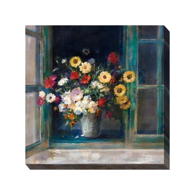 Cottage Garden West of The Wind Fresh AIR Teal, Red, Yellow 24 x 24 Inch Waterproof Gallery Wrapped Canvas, Outdoor Garden, Yard, Patio All Weather