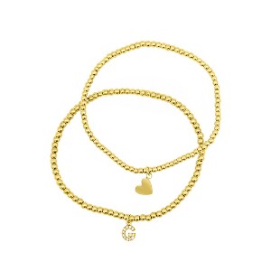 Adornia 14k Gold Plated Stretch Bracelet Set With Mini Crystal Initial - 1 of 3