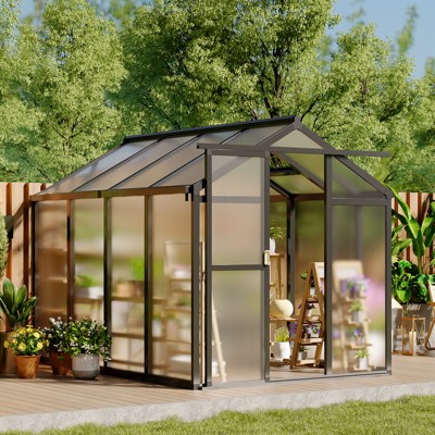 Outdoor Greenhouse - Polycarbonate Greenhouse with Roof Vent, Lockable Door, and Aluminum Frame for Your Garden