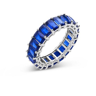 SHINE by Sterling Forever Sterling Silver Rainbow CZ Baguette Eternity Ring