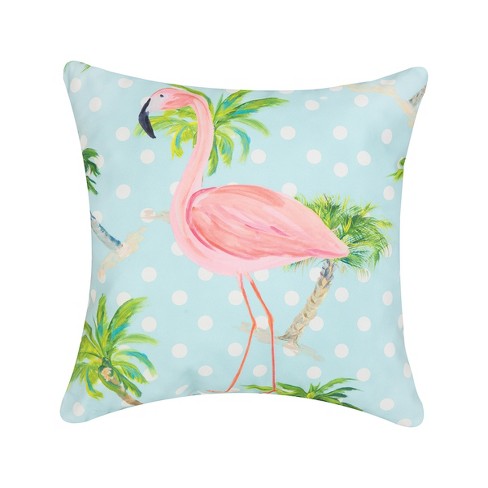 Beach House Decor Island Paradise Pink Flamingos Decorative Throw Pillow 17"x17" 