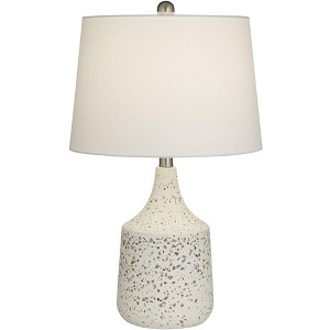 360 Lighting 23 1/2" High Small Modern Coastal Accent Table Lamp Ivory Terrazzo Marble Single White Shade Living Room Bedroom Bedside Nightstand House - 1 of 4
