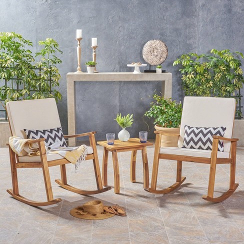 3pc Candel Acacia Wood Patio Rocking Chair And Table Set Teak