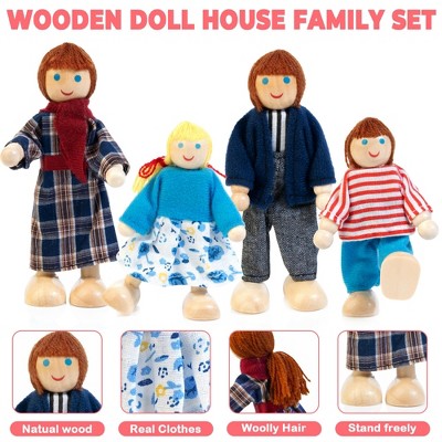 Etokfoks Wooden Dollhouse Furniture Set 26 pcs with 4 Family Dolls for Living Room Bathroom Kitchen Bedroom Pretend Play Ages 3+ — фото 2