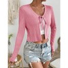 Women's Casual Tie-Front Cardigan - Lightweight Long Sleeve Knit Sweater with Chest Tie Detail - 3 of 4