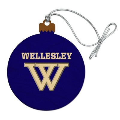 Wellesley College Primary Logo Wood Christmas Tree Holiday Ornament