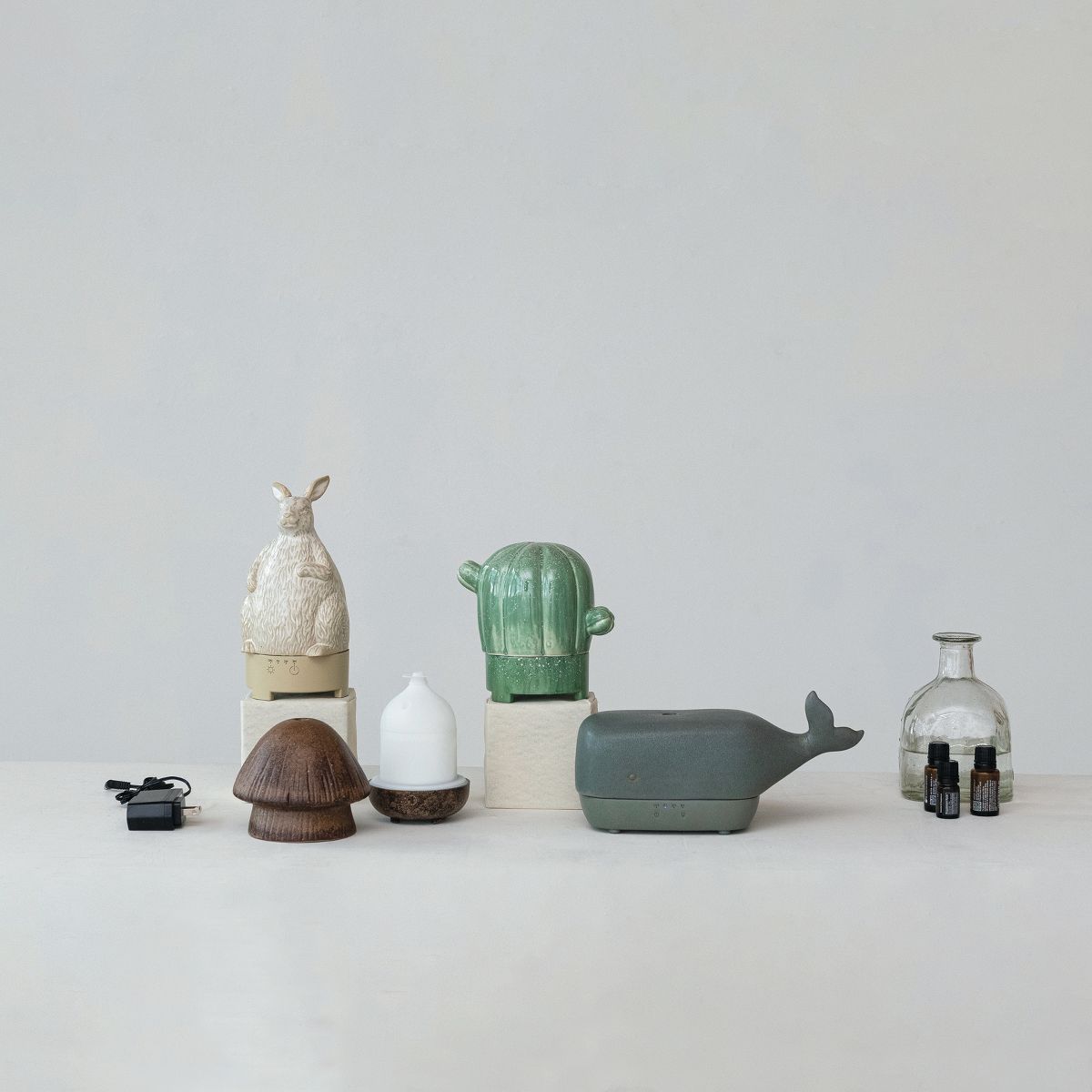 Storied Home Stoneware Cactus Oil Diffuser with Timer, Green - thumbnail 3