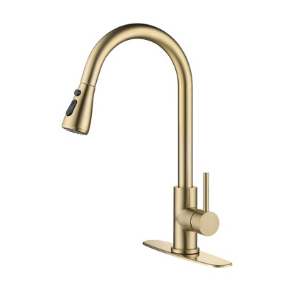 JUJABU Single Handle Stainless Steel Kitchen Sink Faucet with Pull Down Sprayers - Gold