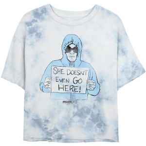 Junior's Women Mean Girls Dam She Doesn't Even Go Here Distressed Crop T-Shirt - 1 of 4