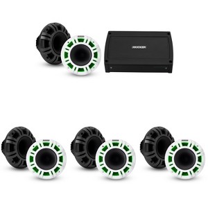 Kicker Marine 4 Ch Amp & ( 4 pair ) 6.5" LED KMXL Coaxial Speaker Audio Upgrade ( 48KXMA500.4, 48KMXL65) - 1 of 4