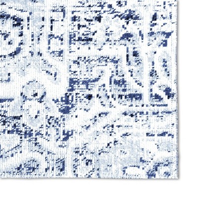 Sofia Medallion Navy Blue and Aqua Synthetic Indoor/Outdoor Rug, 7'9"x10'2"