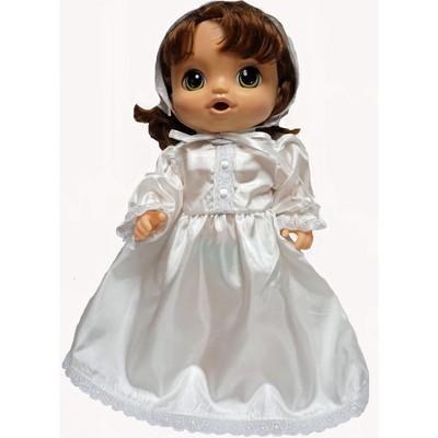 Lace Trim Christening Dress With Hat Fits Baby Alive And Little Baby Dolls