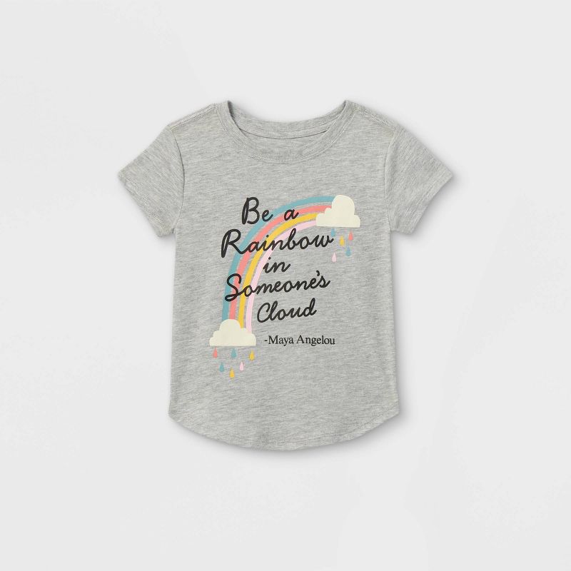 Toddler Girls' 'Be A Rainbow In Someone's Cloud' Short Sleeve Graphic T-Shirt - Gray, 1 of 3