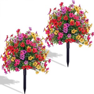 Acekool Set of UV Resistant Artificial Outdoor Bushes with Ground Spikes, Realistic Shrubs for Garden, Porch, Indoor/Outdoor - 1 of 4
