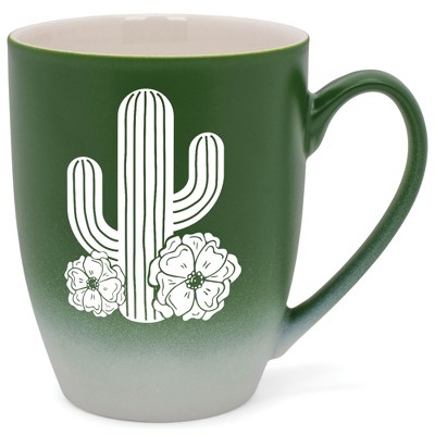 Elanze Designs Cactus Flower Two Toned Ombre Matte Green and White 12 ounce Ceramic Stoneware Coffee Cup Mug