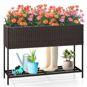 Tangkula Elevated Planter Box Raised Garden Bed w/ Rattan Surface Bottom Storage Shelf & Removable Liner - 1 of 4