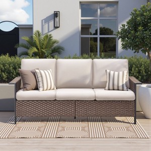 Buenhomino Wicker Outdoor Patio Sofa Patio Furniture Loveseat, All Weather Wicker 3-Seater Outdoor Furniture Sofa - 1 of 4