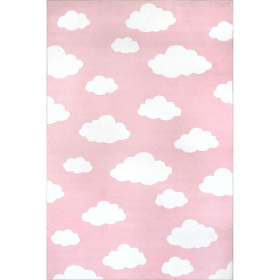 Image of Nuloom Lilia Cloud Graphic 5x8 Machine Washable Area Rug for Living Room Bedroom Dining Room Nursery Kitchen, Pink/White