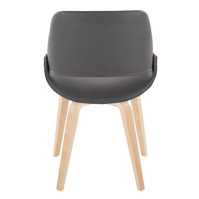 Set of 2 Grey Faux Leather and Natural Wood Side Chairs