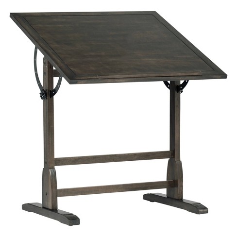 Vintage Solid Wood Drawing/Drafting Table with 36 Wide Adjustable Top Distressed Black - Studio Designs