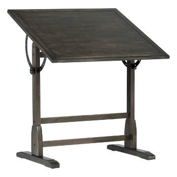 Vintage Solid Wood Drawing/Drafting Table with 36" Wide Adjustable Top Distressed Black - studio designs