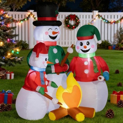 QingMoon Christmas Inflatables Snowman Family Roasting Marshmallows Around Campfire, 5 FT Xmas Blow Up Holiday Decorations for Yard, Garden and Lawn