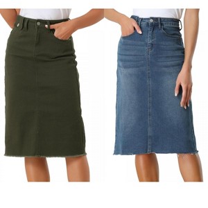 Allegra K Women's Casual High Waist Back Vent Short Denim Skirt 2 Packs - 1 of 4