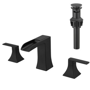 ChicFurnit Bathroom Sink Faucet Three Hole Basin Mixer with Pop Up Drain for Contemporary Bathrooms, Black, 15"*10.6"*3.3" - 1 of 4