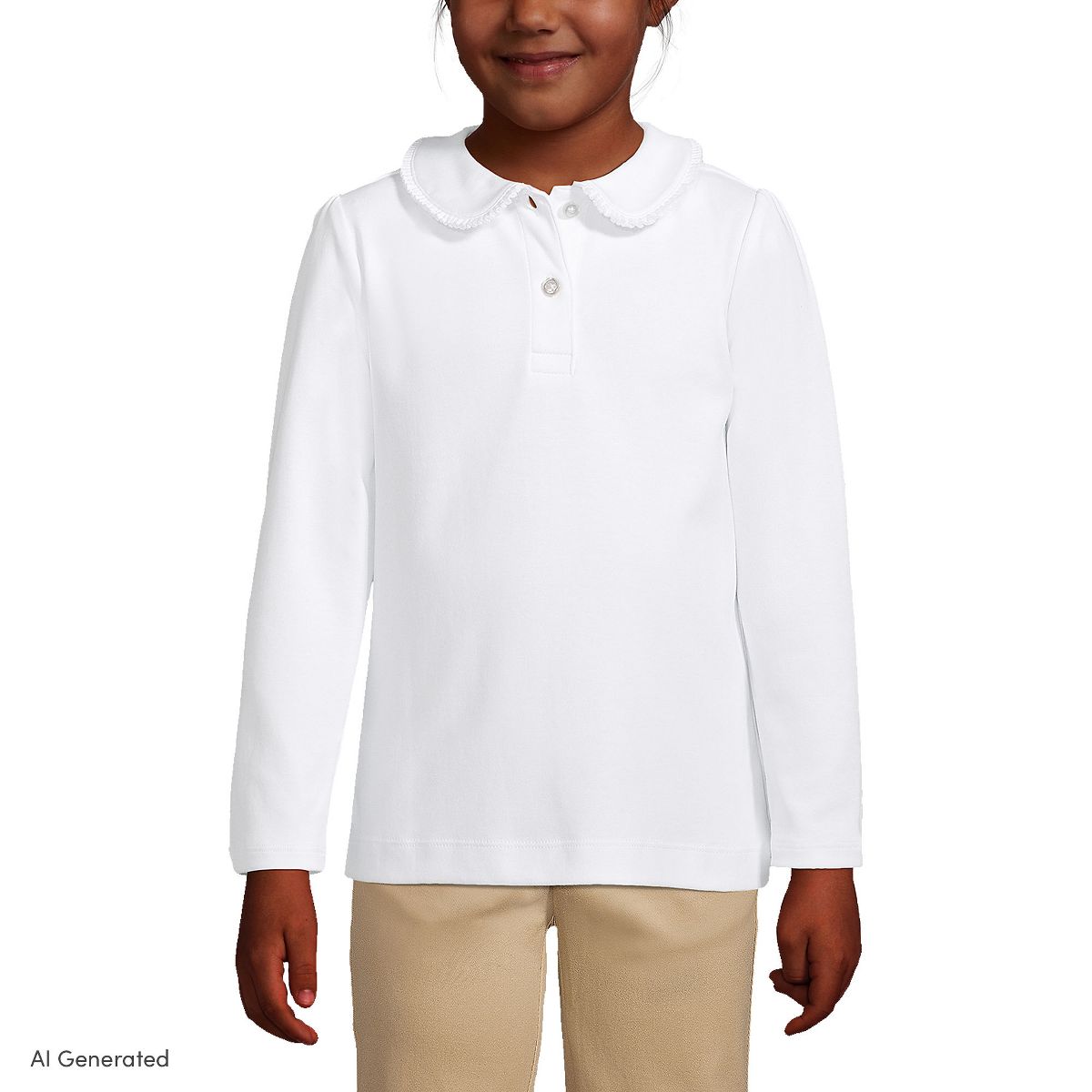Lands' End Kids Long Sleeve Ruffled Peter Pan Collar Knit Shirt