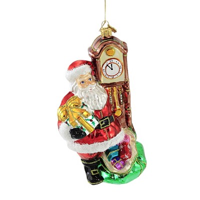 Huras 7.75" Santa W/ Grandfather Clock Ornament Chimes Christmas Time  -  Tree Ornaments