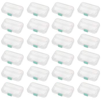 Sterilite Stack and Carry 3 Layer Handle Box and Tray, Plastic Small Storage Container with Latch Lid, Organize Crafts, Clear with Blue Tray, 6-Pack