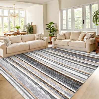 Modern Runner Rug Washable Striped Accent Carpet Non-Slip, Stain-Resistant Entry Rugs Low Pile Hallway Rug