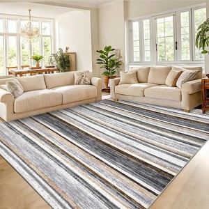 Modern Runner Rug Washable Striped Accent Carpet Non-Slip, Stain-Resistant Entry Rugs Low Pile Hallway Rug - 1 of 4