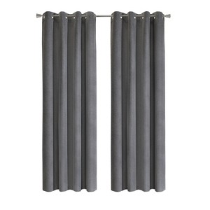Thermaplus 100% Polyester Duo Reversible Tone Textured Blackout Grommet Curtain Panel Black to Light Grey - 1 of 4