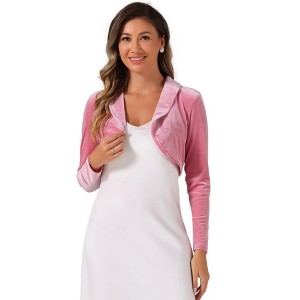 INSPIRE CHIC Women's Long Sleeve Lapel Collar Velvet Open Front Cropped Cardigan - 1 of 4