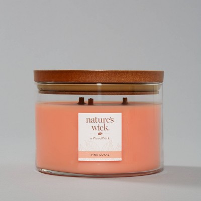 18oz Lidded Glass Jar Crackling Wooden 3-Wick Pink Coral Candle - Nature's Wick