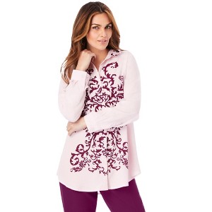 Roaman's Women's Plus Size Scroll Print Shirt - 1 of 4