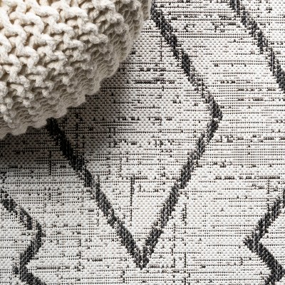 Ivory/Black Synthetic Diamond Trellis Handmade Area Rug